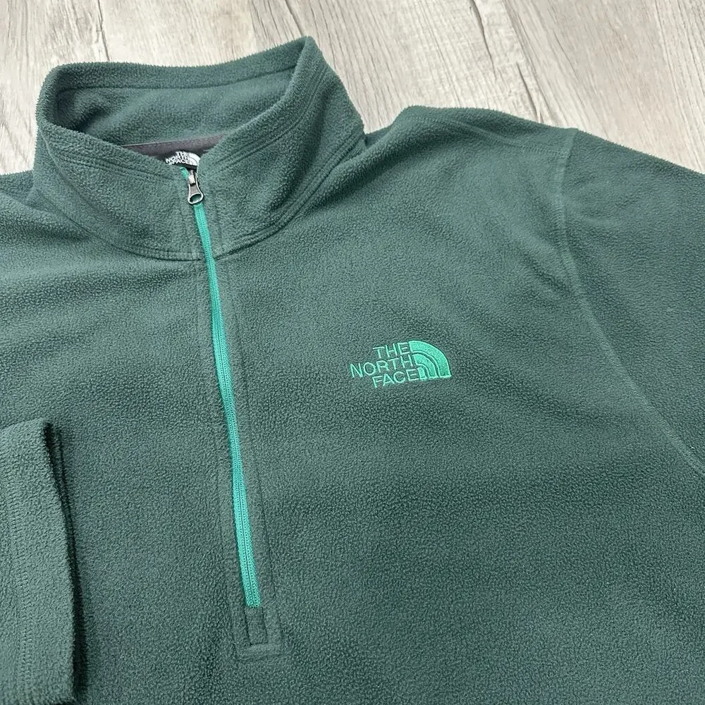 The North Face 1/4 Zip Mens Large Green Fleece Pullover Hiking Outdoor Sweater